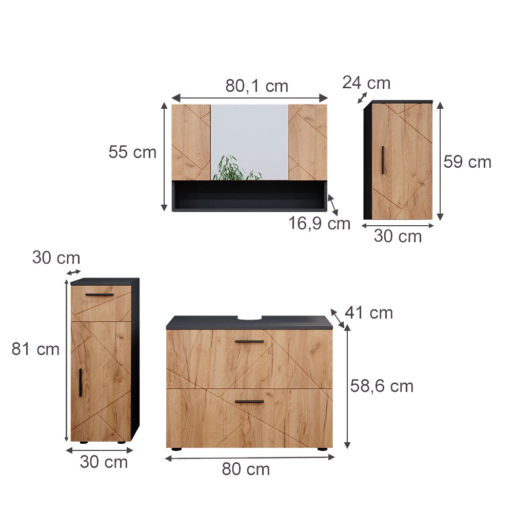 Vicco Set mobili bagno Quercia dorata/antracite 4 parti