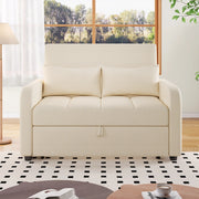 OKWISH Divano Letto 2 Posti, Schienale Regolabile in 3 Posizioni con 2 Cuscini, Meccanismo Scorrevole, Lino Cotone, Beige