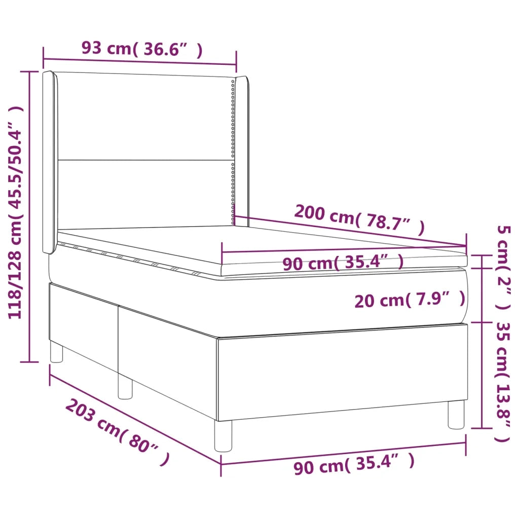 Letto a Molle Materasso e LED Marrone Scuro 90x200cm in Tessuto cod mxl 35735