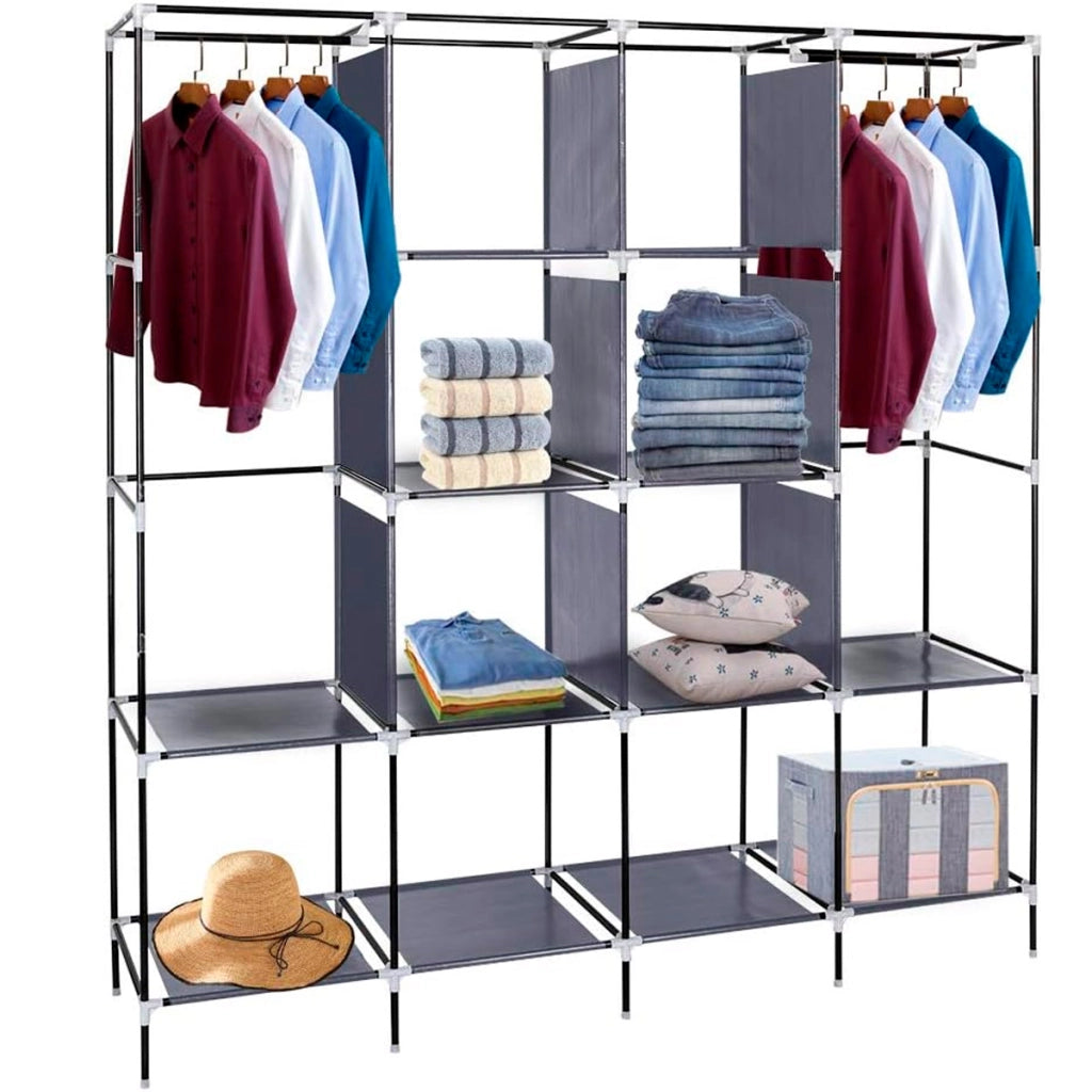 Armadio Vestiario In Tessuto Con Ante Con Cerniera E Tasche Laterali Nyana Home Misure 170x167x45cm Grigio