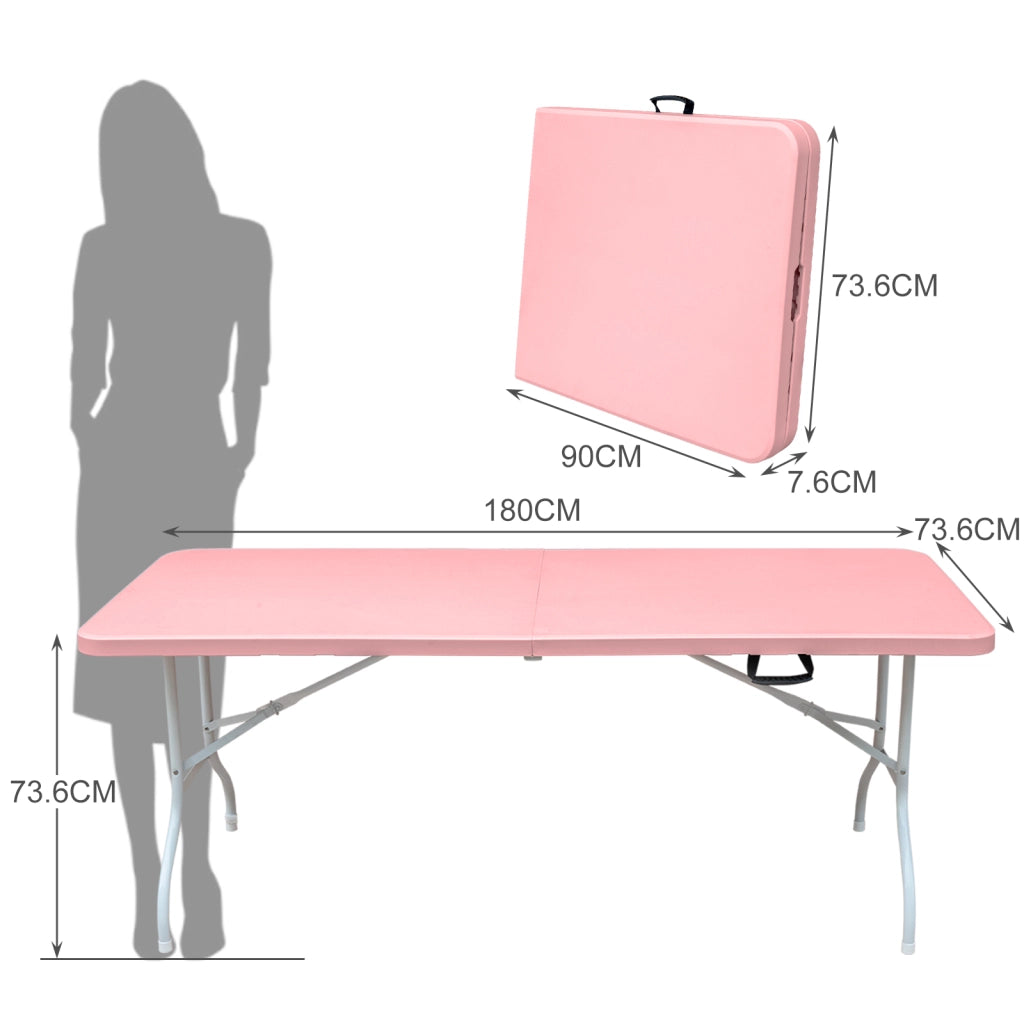 TAVOLO Pieghevole 180 cm Rosa in Ferro e Plastica, Portata 135 kg