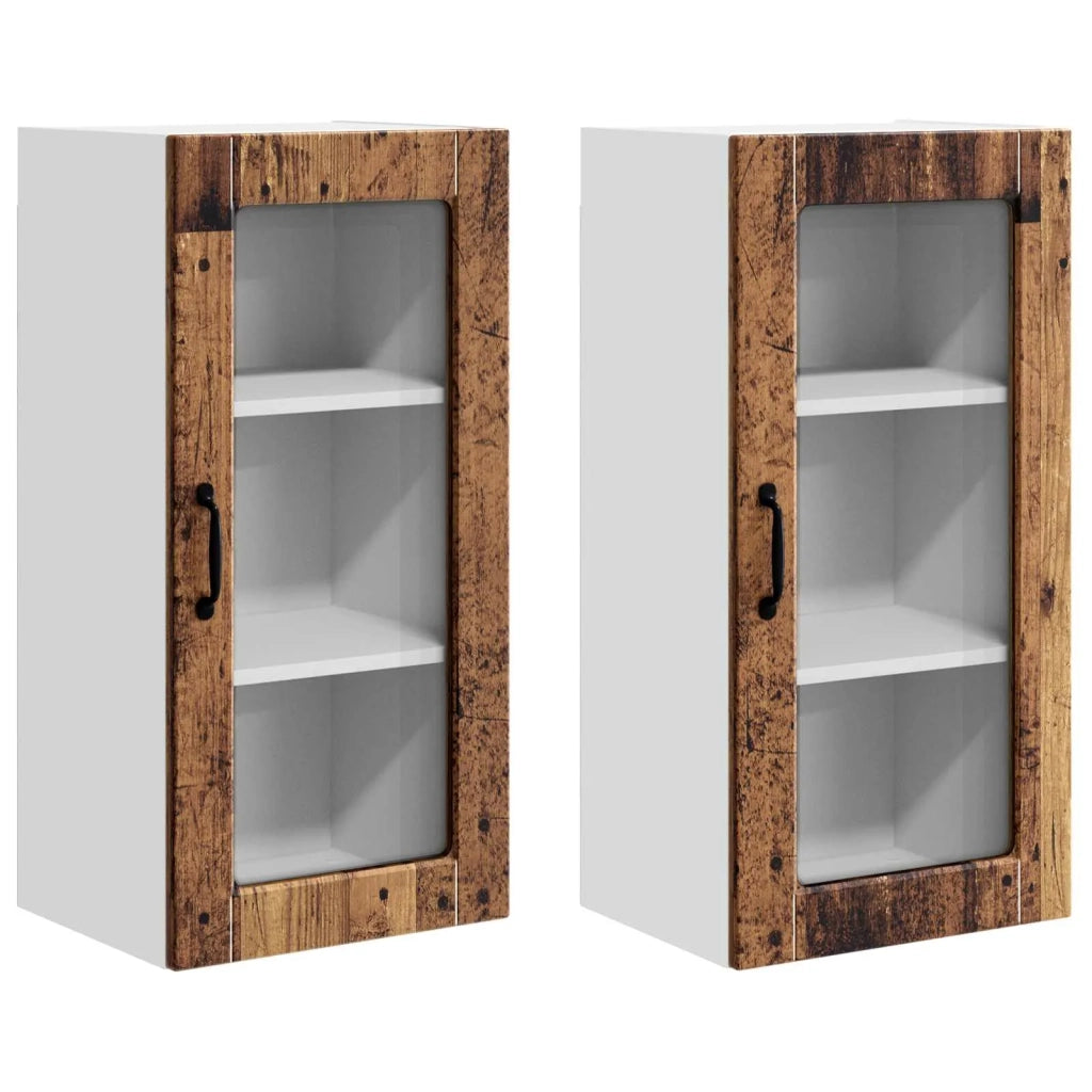 Pensile da cucina | Mobile in vetro da parete LUCCA 2 pz Legno antico