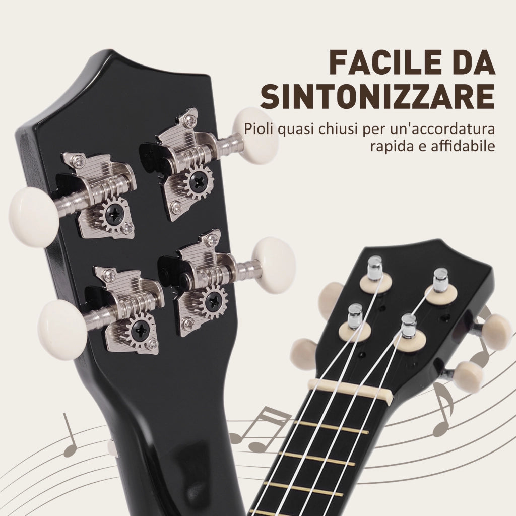 Ukulele Soprano per Principianti ¨C zephmum ¨C Legno con Corde Nylon, Nero 21 Pollici