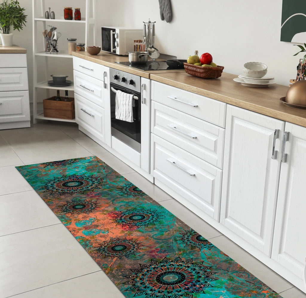 Tappeto passatoia fantasia made in Italy antiscivolo lavabile aderente Mandala Ottanio - 50x150 cm