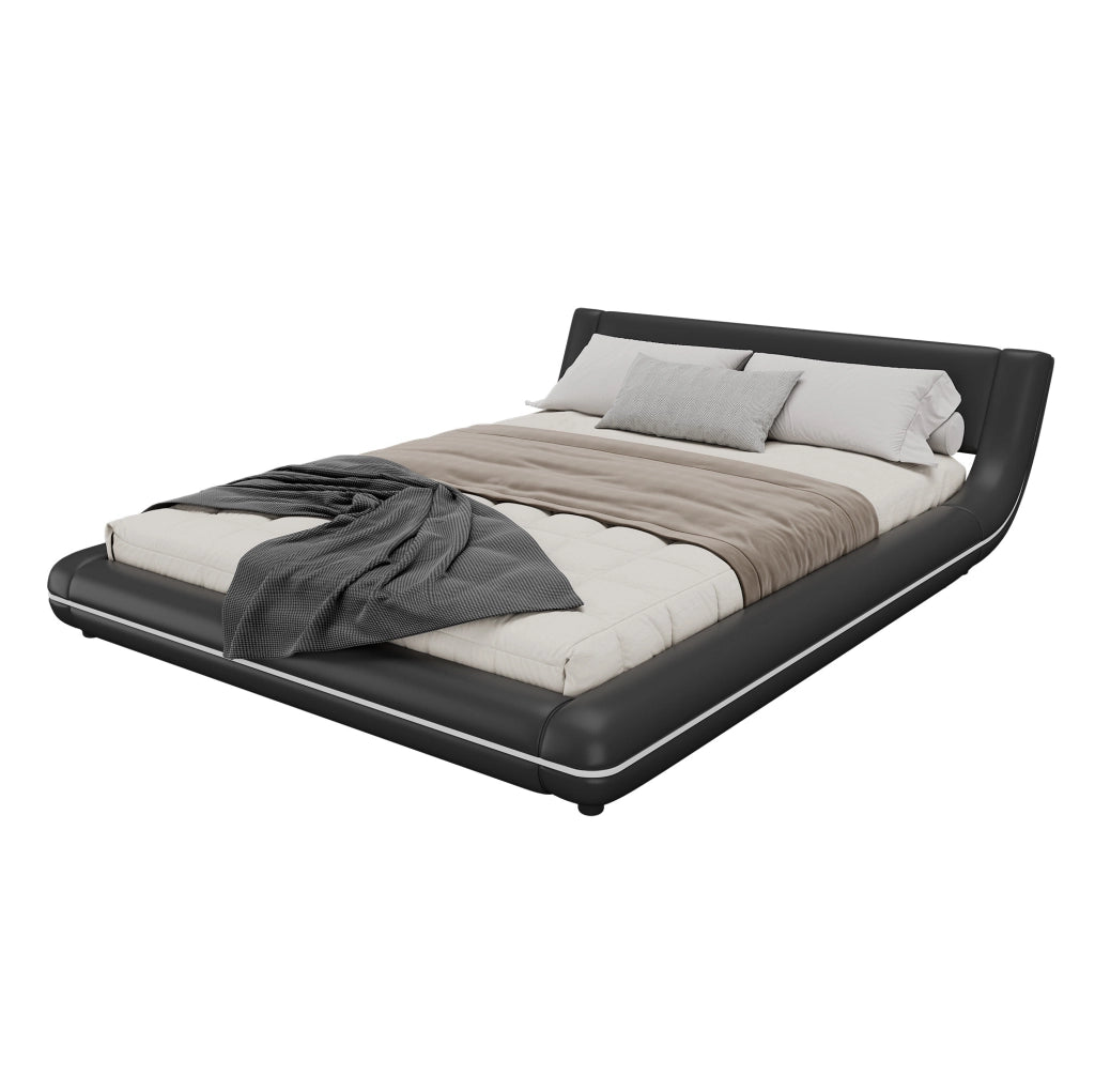 Letto a pavimento 140x200 cm in PU nero con LED regolabili via app