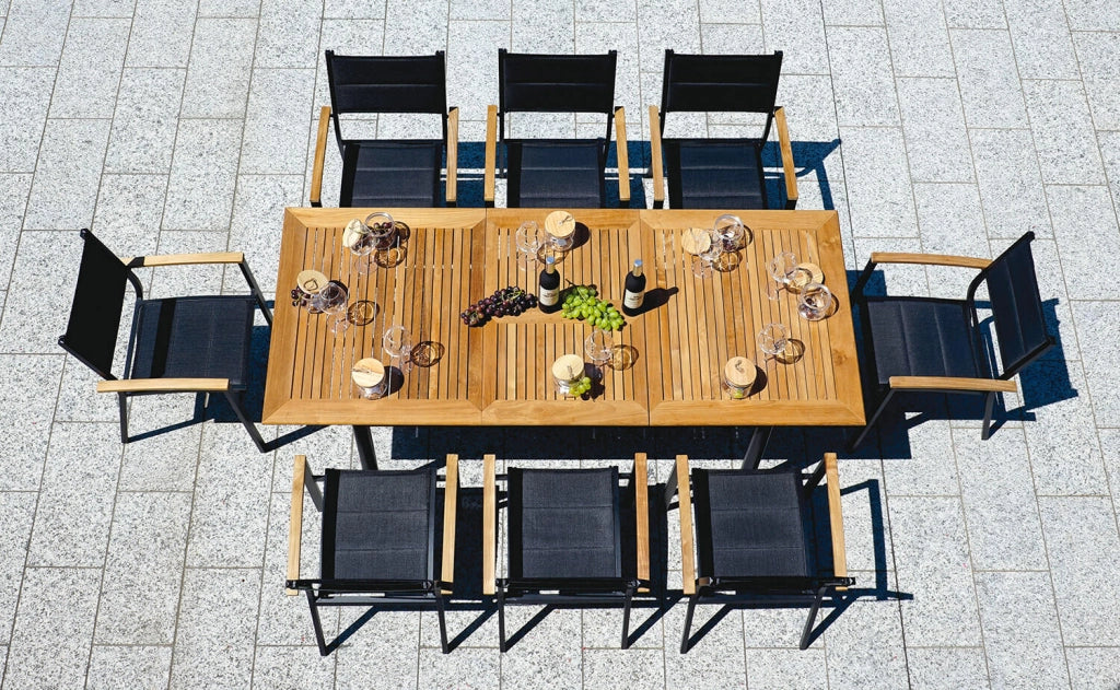 Tavolo da Giardino Allungabile 150-210x90x74 cm in Alluminio Antracite Piano in Teak
