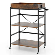 Carrello da bar a 3 ripiani con vassoio rimovibile-Buffet-Armadio da cucina Carrello da servizio industriale con 4 ruote bloccabili Marrone