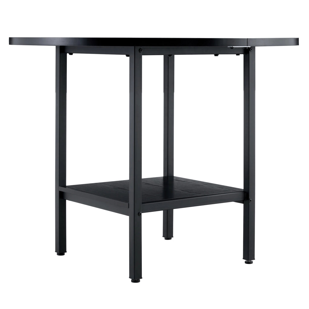 Tavolo da pranzo rotondo con ripiano contenitore in MDF e metallo nero per cucina e sala da pranzo 100 × 100 × 77 cm