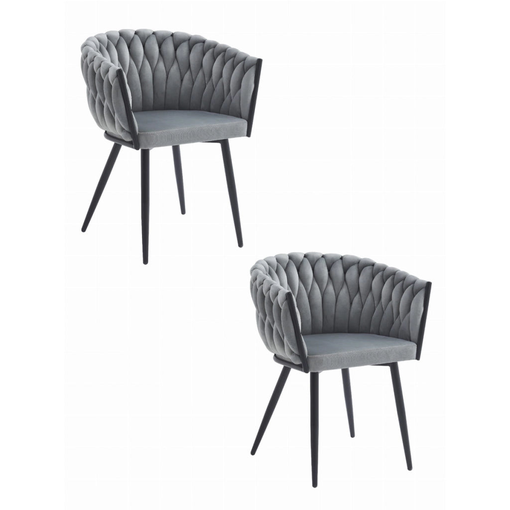 Set di 2 sedie Orion in velluto grigio chiaro con schienale a treccia