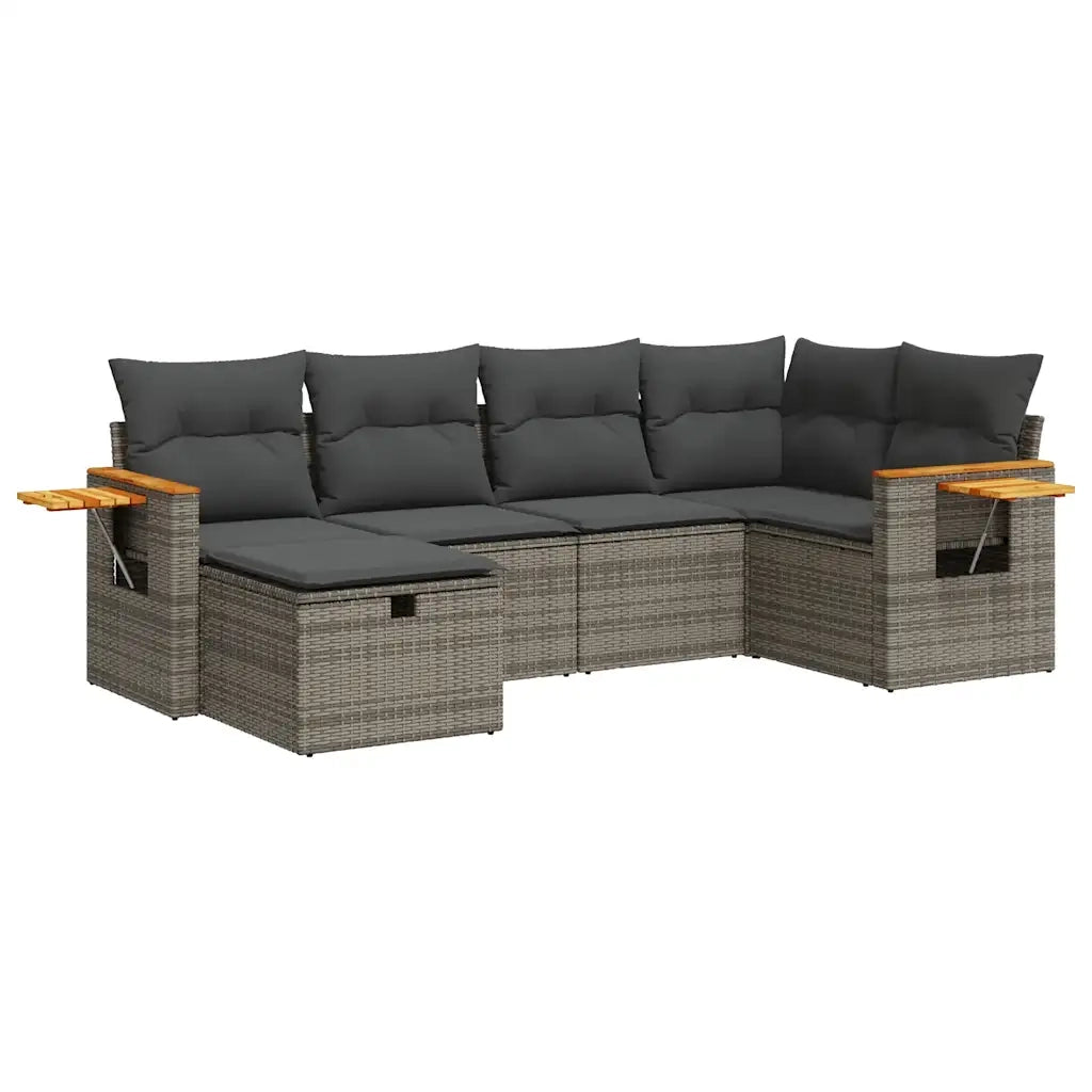 Set Divano da Giardino 6 pz con Cuscini Grigio in Polyrattan 3325973