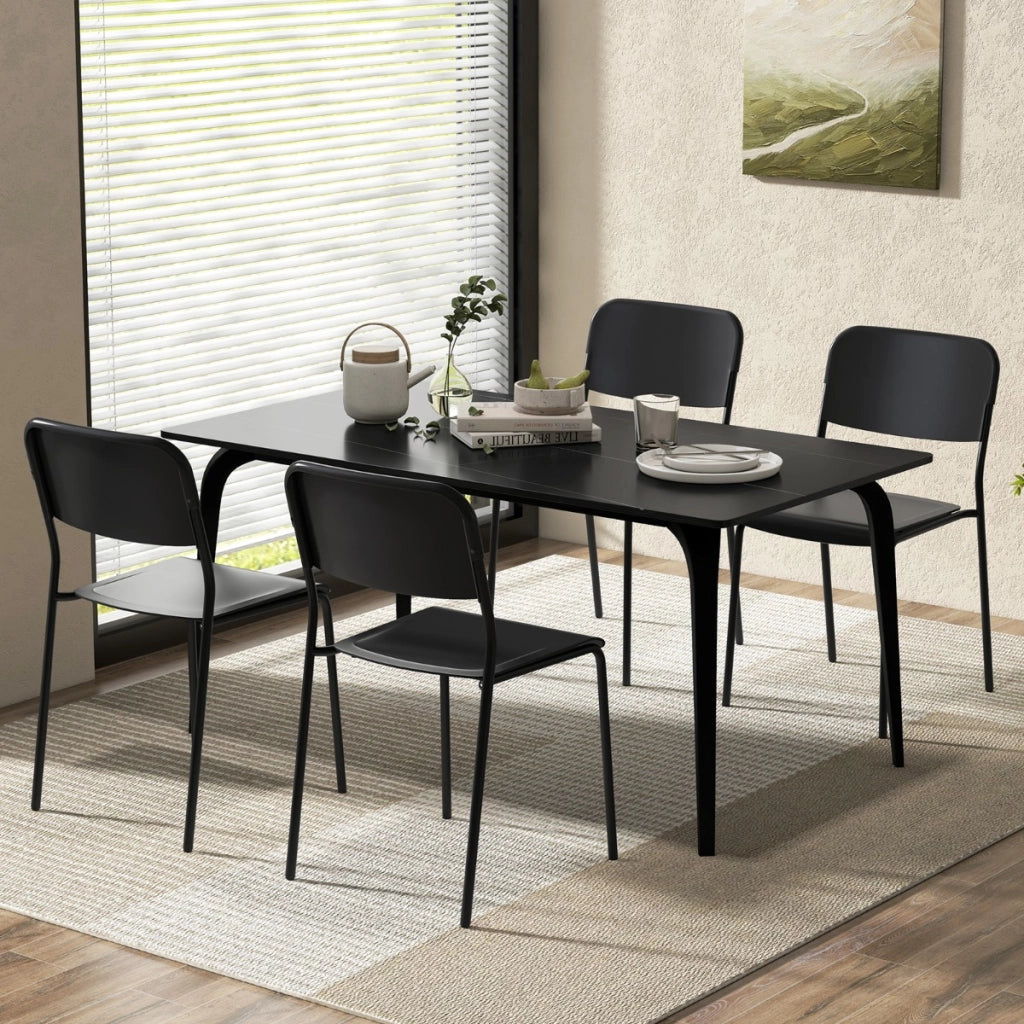 Set di 4 sedie da pranzo moderne, Sedie da cucina accumulabili con schienale inclinato e gambe metalliche Nero-Sedie da pranzo