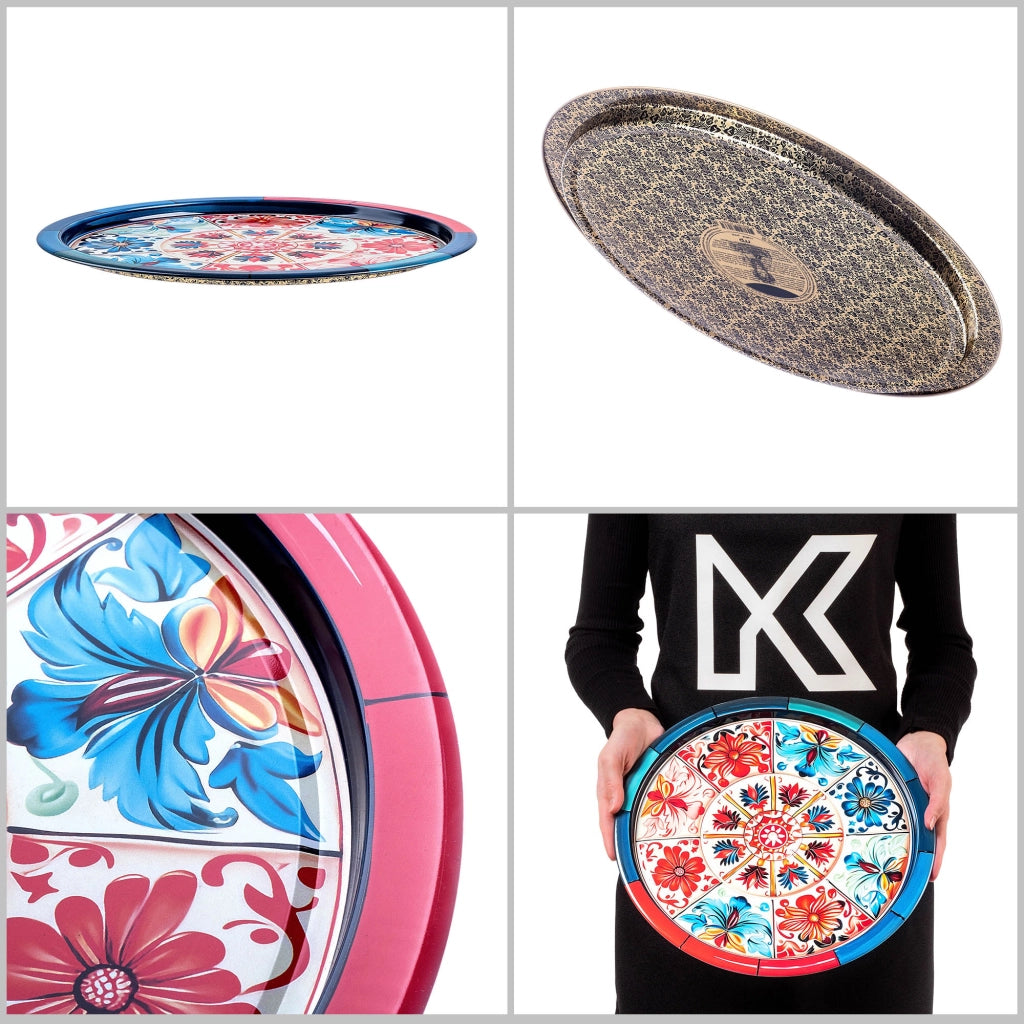 Vassoio decorativo rotondo KADAX con mosaico in metallo, grande 32,5 cm