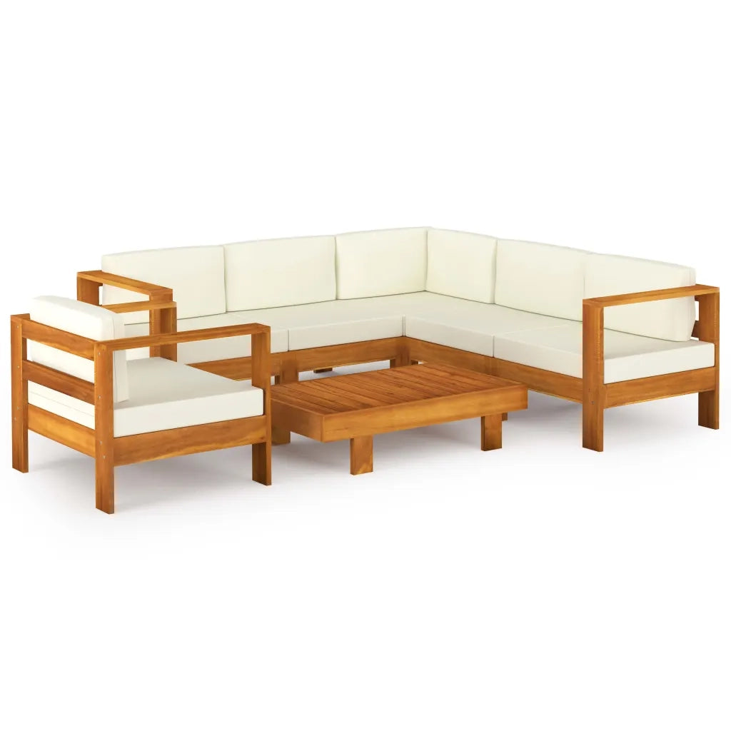 Set Divani Giardino 7 pz Cuscini Bianco Crema in Legno d'Acacia cod mxl 41692