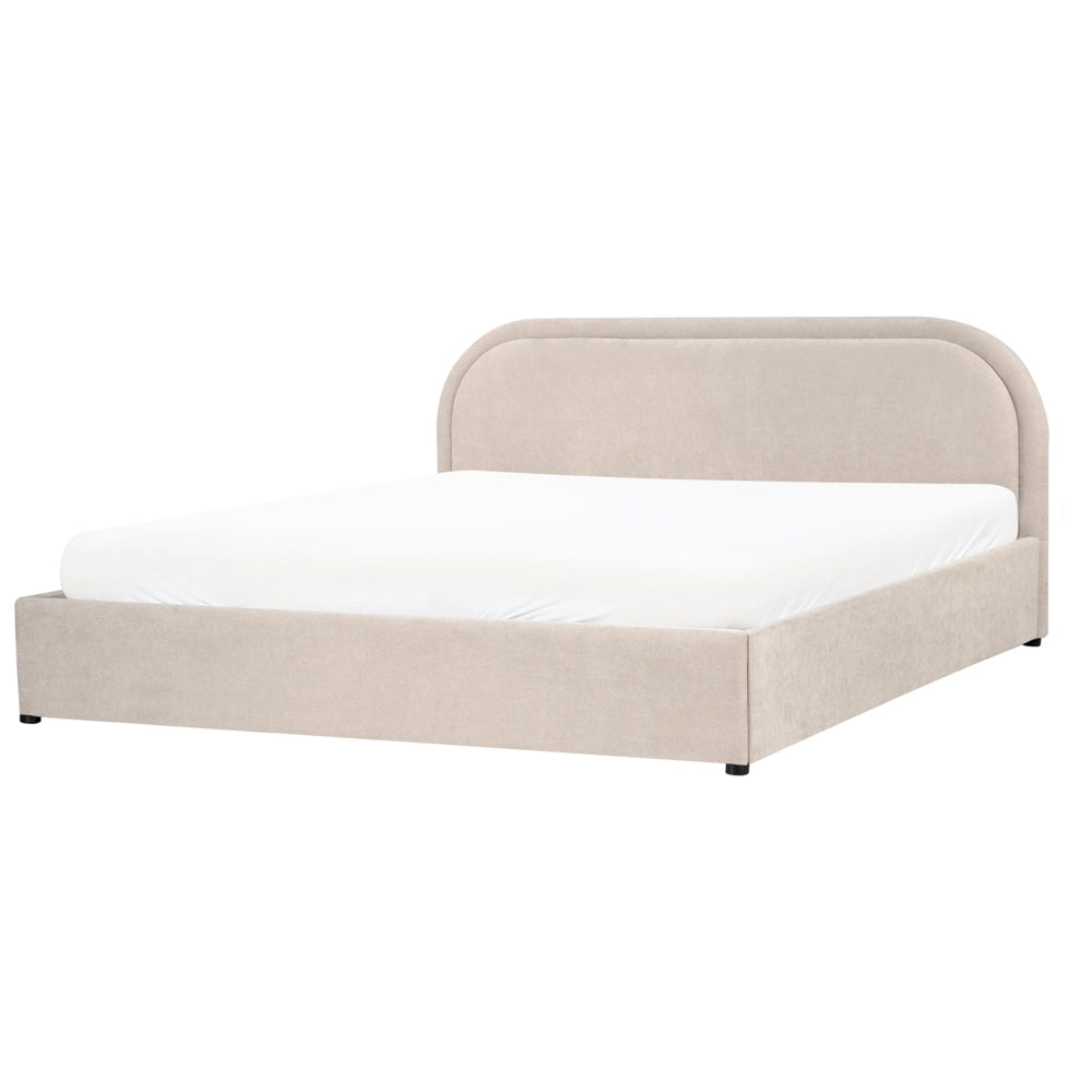 Letto matrimoniale EU Beige Chiaro Tessuto di ciniglia 180 x 200 cm Struttura imbottita con contenitore