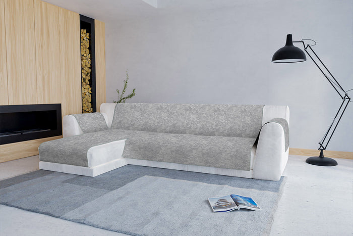Copridivano con Penisola Sinistra Seduta 290 cm in Poliestere e Cotone Grigio Chiaro