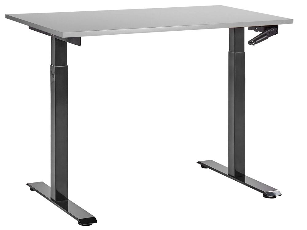 Scrivania regolabile manualmente in altezza Piano del tavolo legno grigio Telaio in acciaio nero 120 x 72 cm Piedi quadrati Design moderno Ufficio
