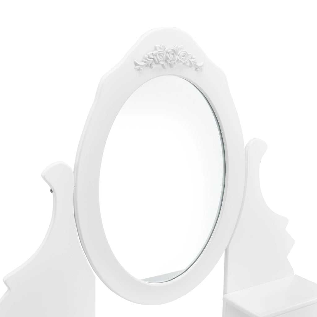 Tavolo da Trucco Limerick con Specchio Integrato e Sgabello - Bianco [en.casa]