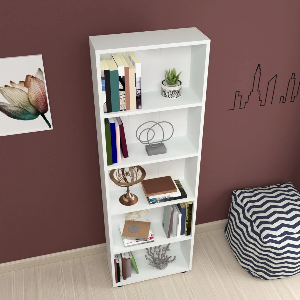 Libreria 'Vara' Altezza: 172 cm Scaffale a Terra con 5 Scomparti Aperti - Bianco [en.casa]
