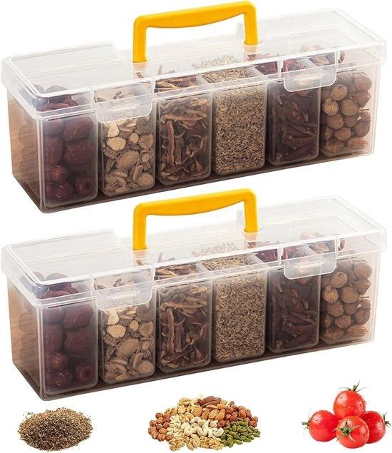 12 contenitori per spezie con coperchio - contenitore per snack - tavola per snack in cucina - organizzatore per snackbox - scatola di trasporto - contenitore per spezie di conservazione - riutilizzabile - sostenibile - 2 pezzi