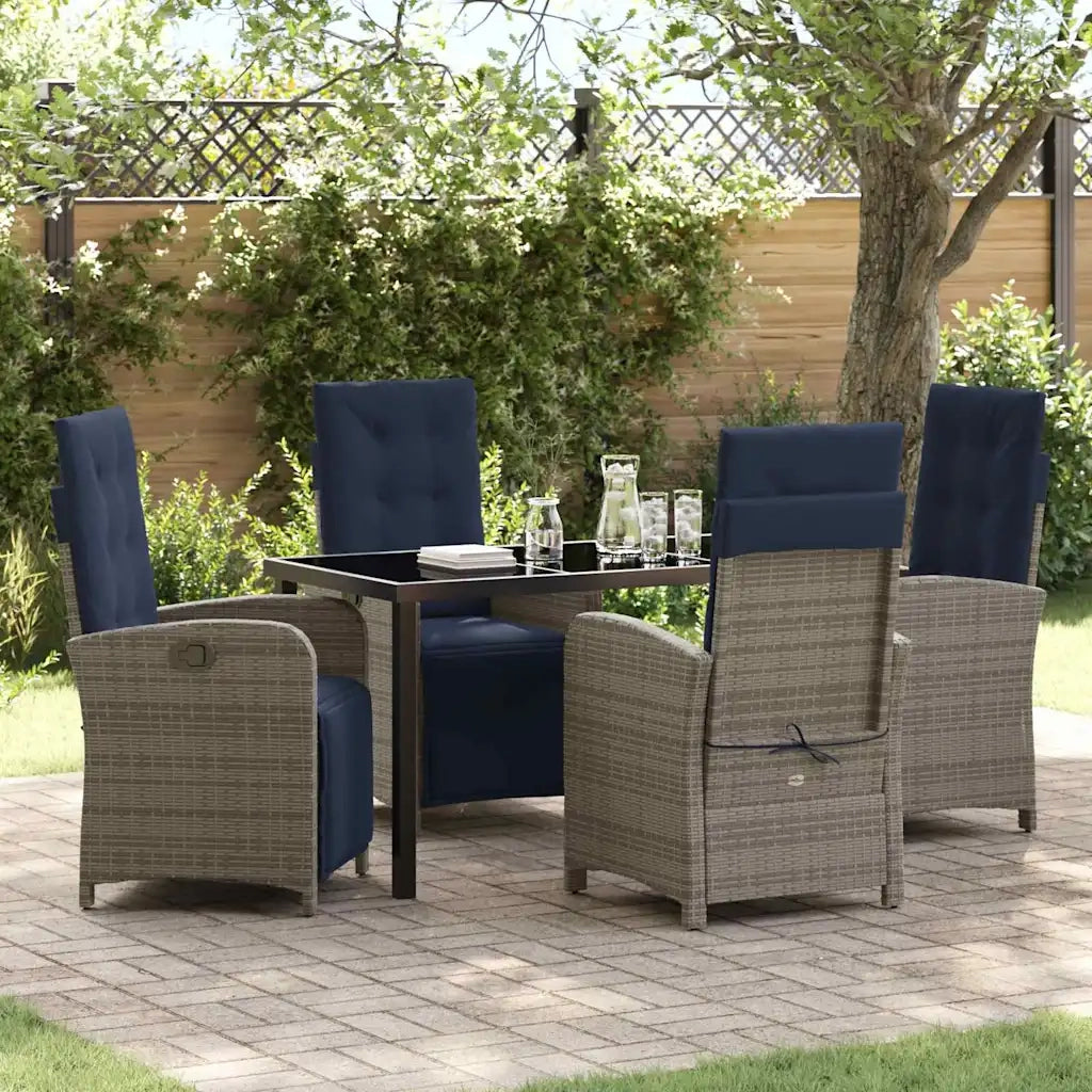 Set da Pranzo per Giardino con cuscino 5 pcs Grigio polyrattan