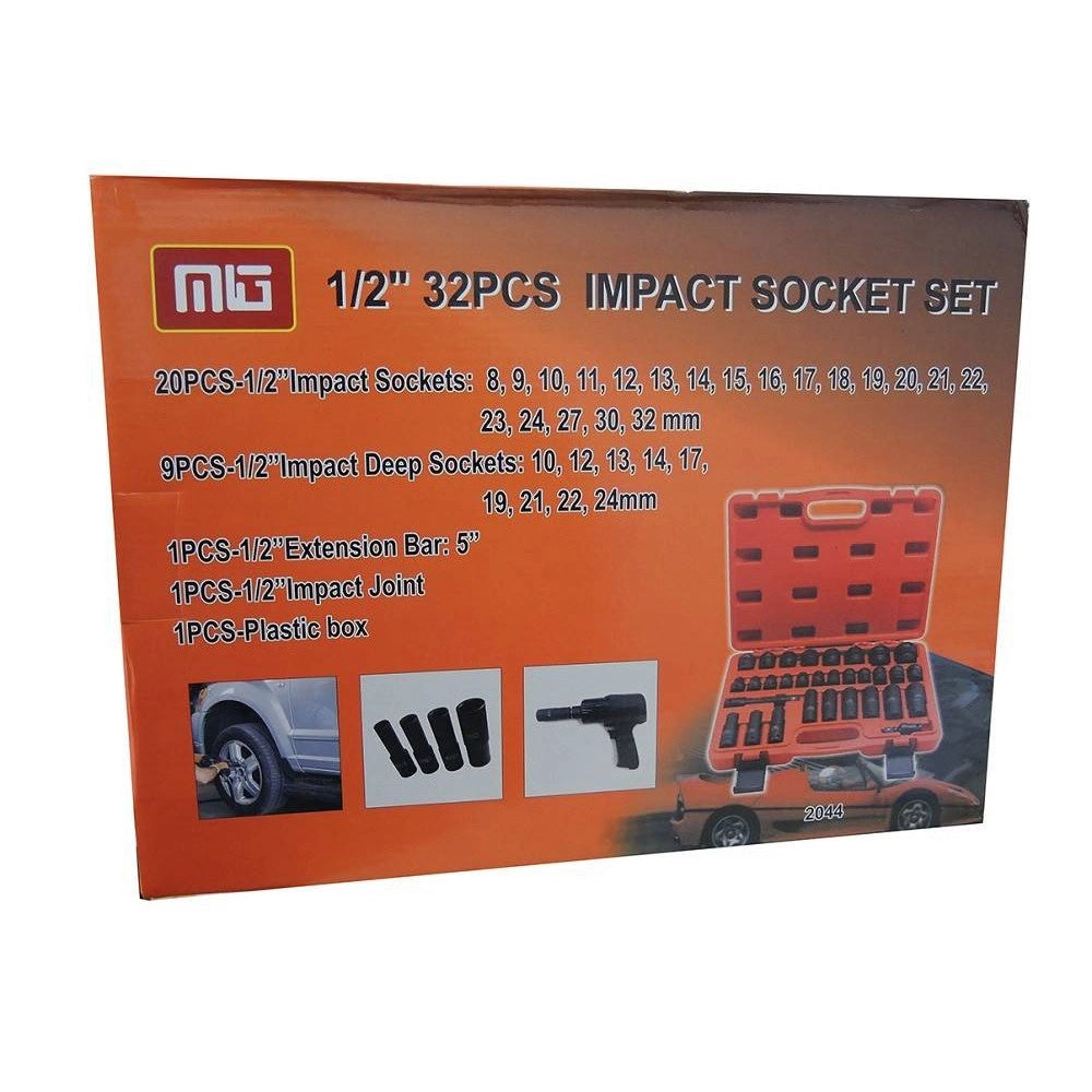 Trade Shop - Bussole Boccole Per Pistola Avvitatore Pneumatico Set Kit 32pz 1/2" Mig-2044 -