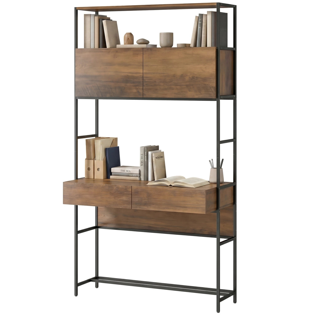 Scrivania con 2 cassetti e scaffale ¨C Xylo ¨C 100x45x185 cm, legno marrone
