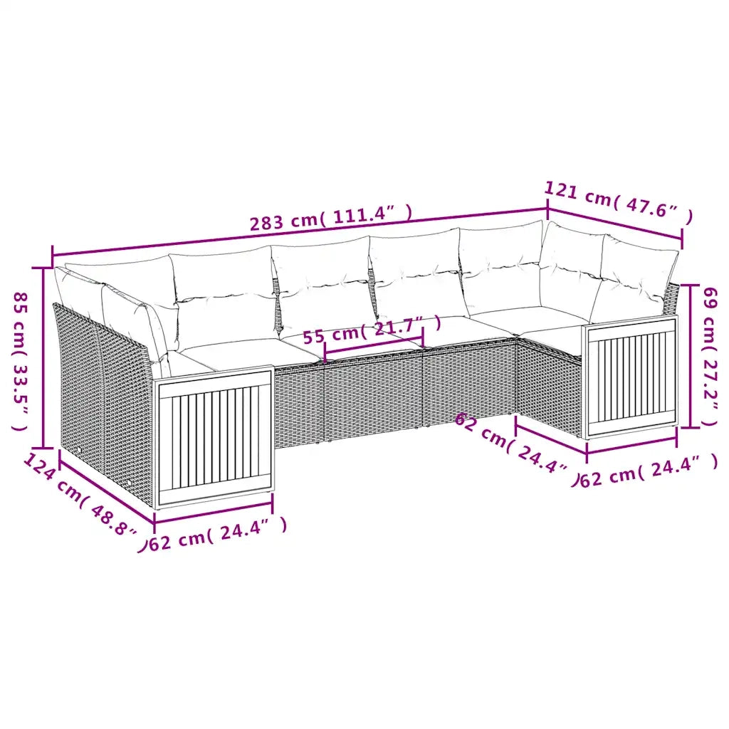 Set Divani da Giardino 7 pz con Cuscini Nero in Polyrattan 3227947