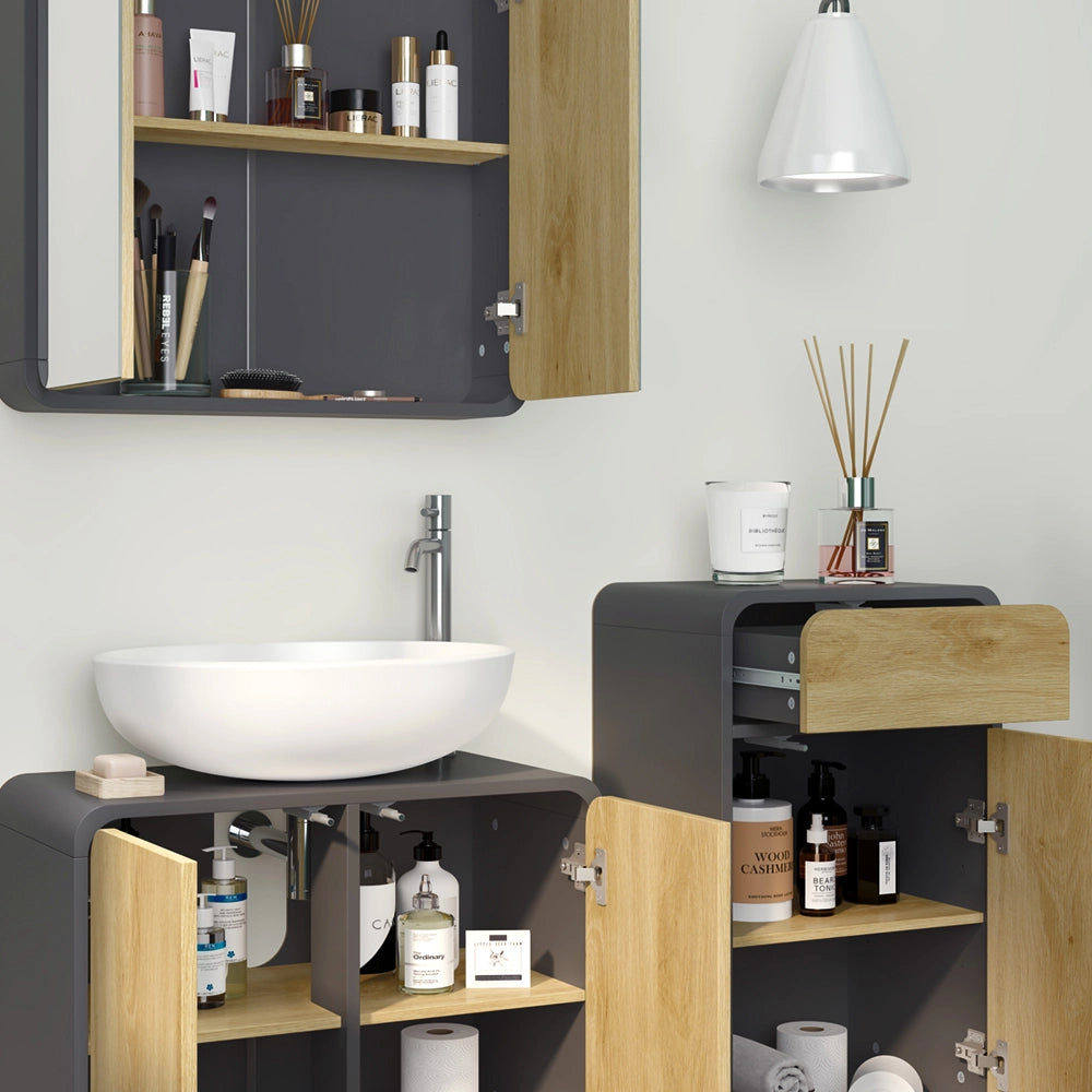 Vicco Set di mobili da bagno Antracite/quercia 3 pezzi, con cabinet midi
