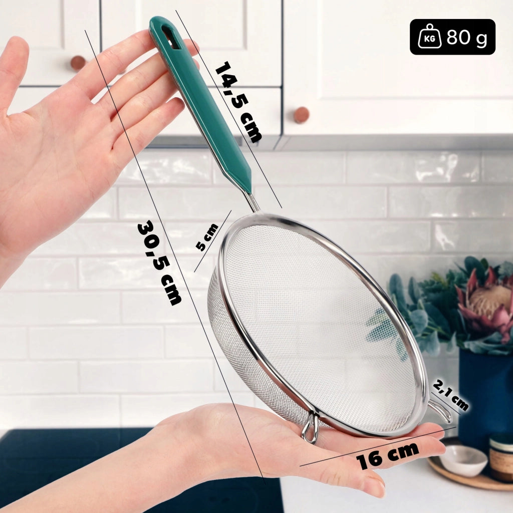 Colino da cucina KADAX con manico in acciaio per setacciare la farina, 16 cm di diametro