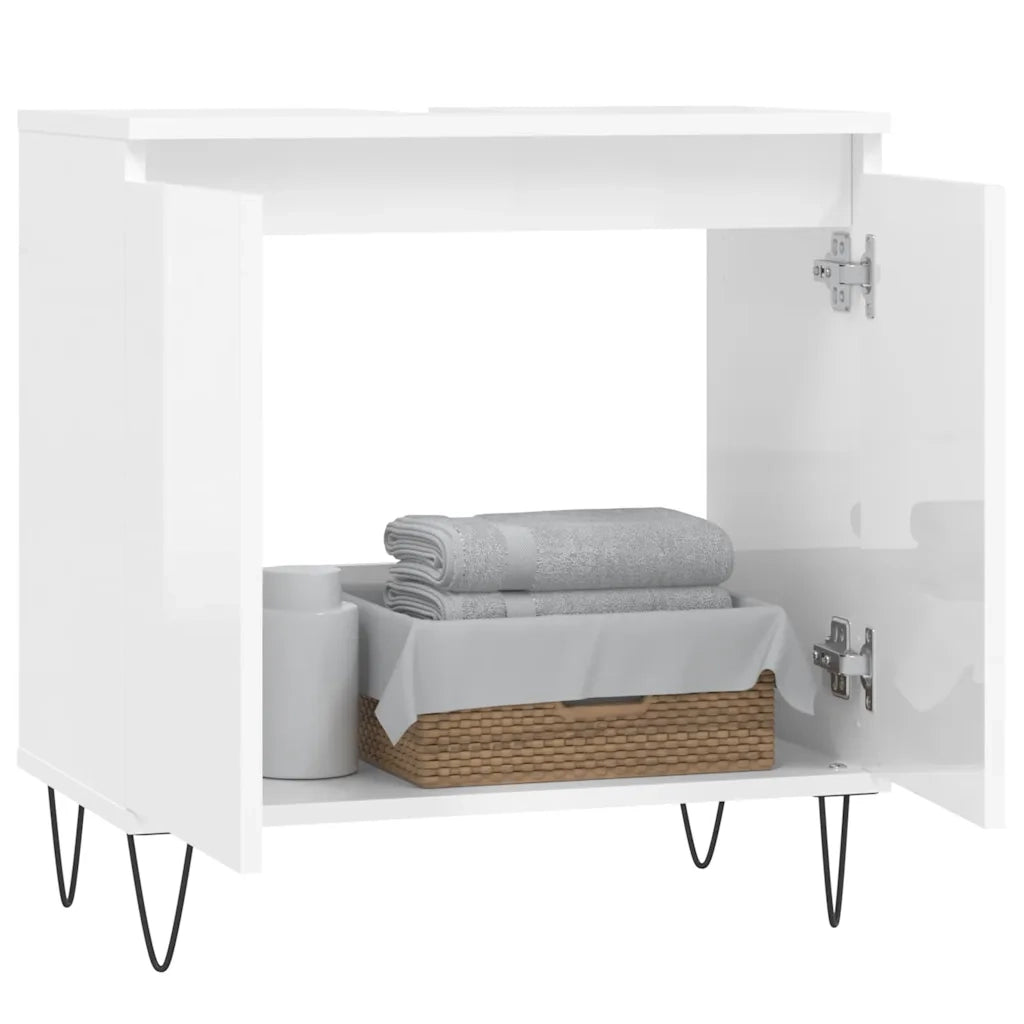 Armadietto Bagno | Armadio da bagno Bianco Lucido 58x33x60cm in Legno Multistrato
