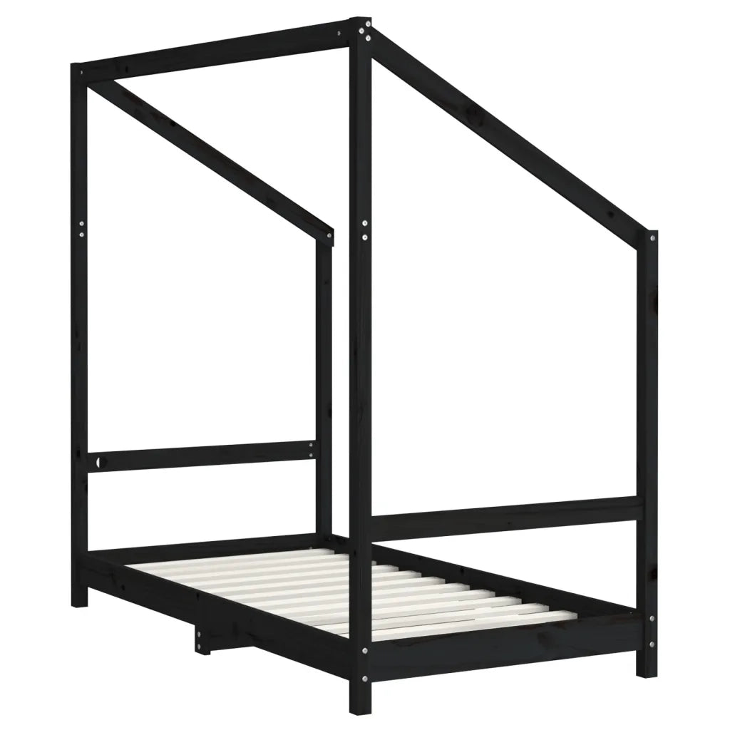 Giroletto per Bambini | Letto Infantile | Lettino Nero 80x160 cm in Legno Massello di Pino