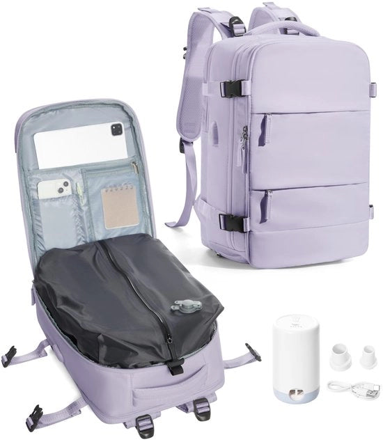 Borsa a vuoto con compressore, zaino da viaggio con sistema di vuoto, zaino a vuoto per bagaglio a mano 45x36x20 per signore signora, viola