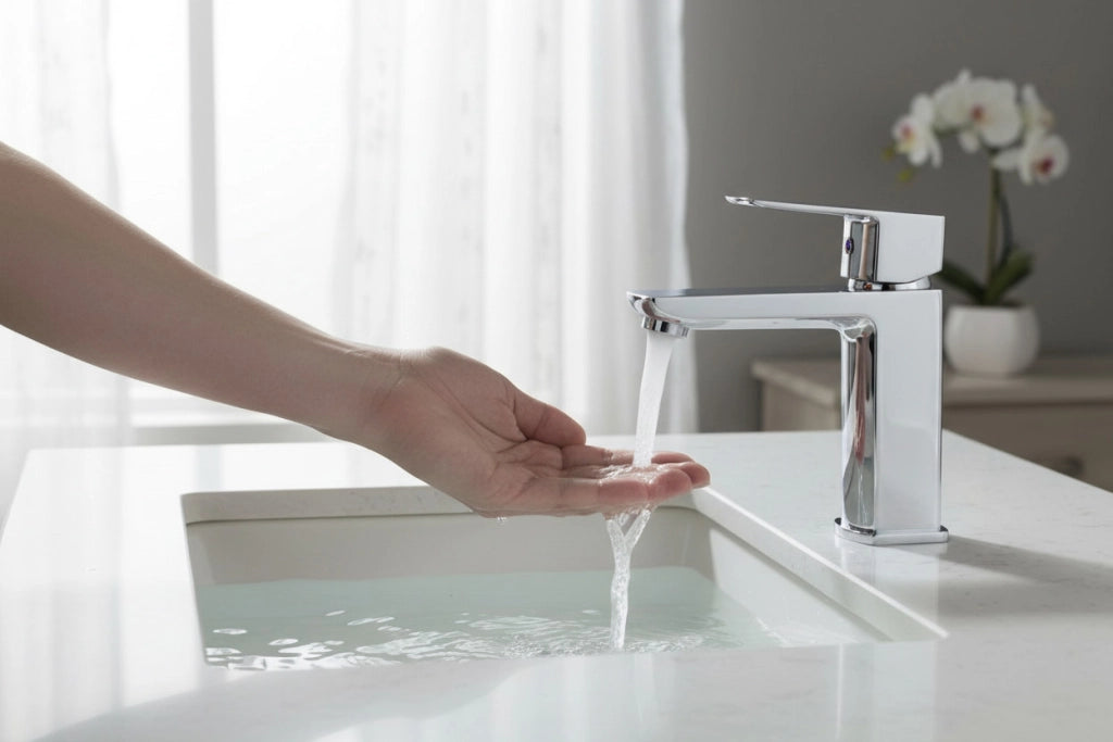 Miscelatore Lavabo Design Minimal con Piletta Click Clack in Ottone 1”1/4 – Cartuccia Ø35 mm