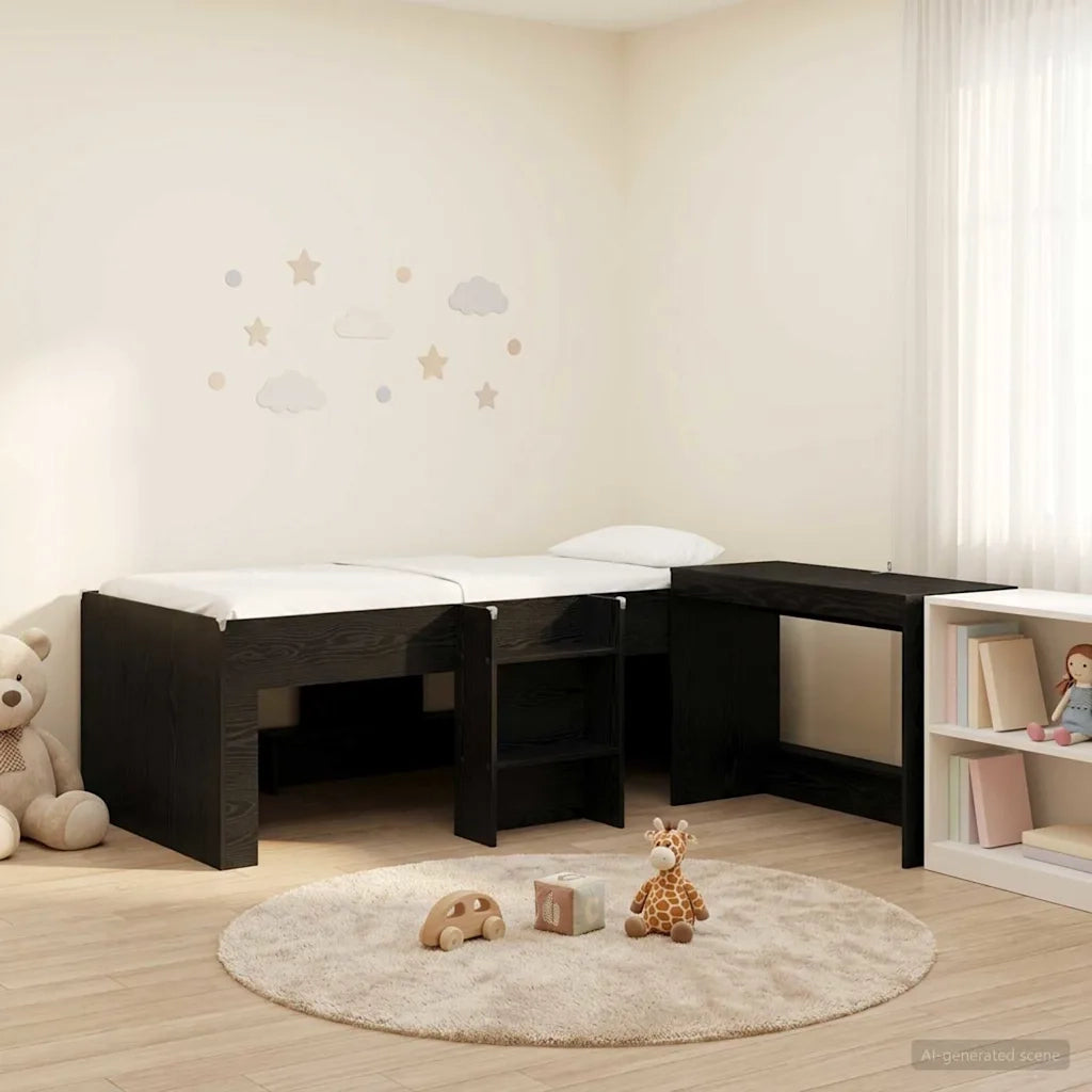 Letto alto per bambini con scrivania Rovere Nero 90 x 190 cm 3423471