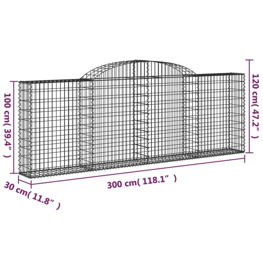 Cestini gabbioni recinzione a gabbia muro di contenimento ad arco 15 pezzi 300 x 30 x 100/120 cm ferro zincato argento 02_0040428