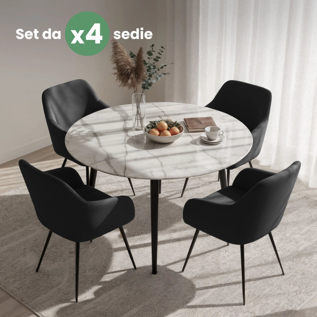Set di 4 Sedie in velluto liscio ESTELLE Nero gambe nere