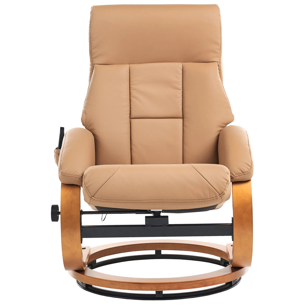 Poltrona Reclinabile Beige con Poggiapiedi Imbottito in Ecopelle Massaggio Riscaldato Struttura in Legno Schienale Regolabile Design Retrò