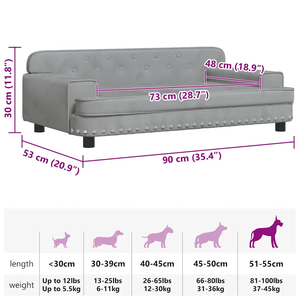 Lettino per Cani Grigio Chiaro 90x53x30 cm in Velluto 171869