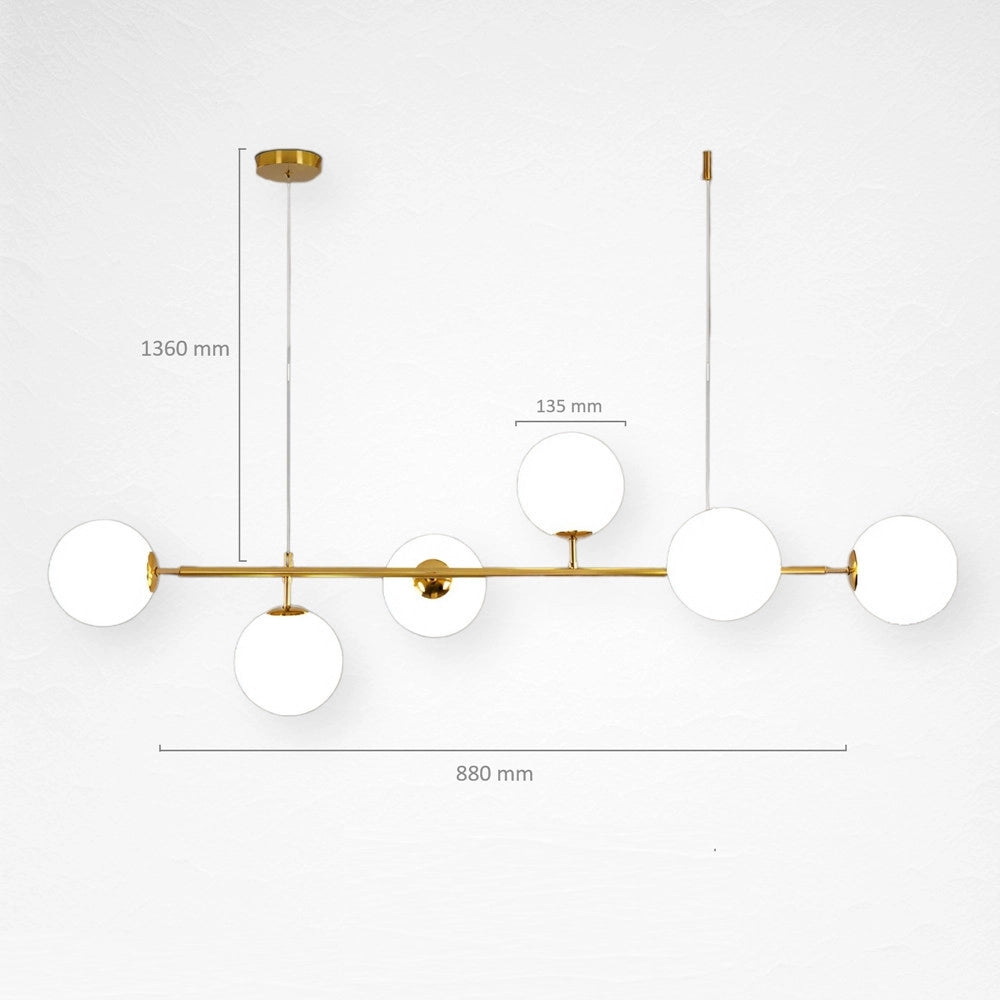Trade Shop - Lampadario A Sospensione Oro Con 6 Sfere Bolle Bianche In Vetro Attacco G9 33726 -
