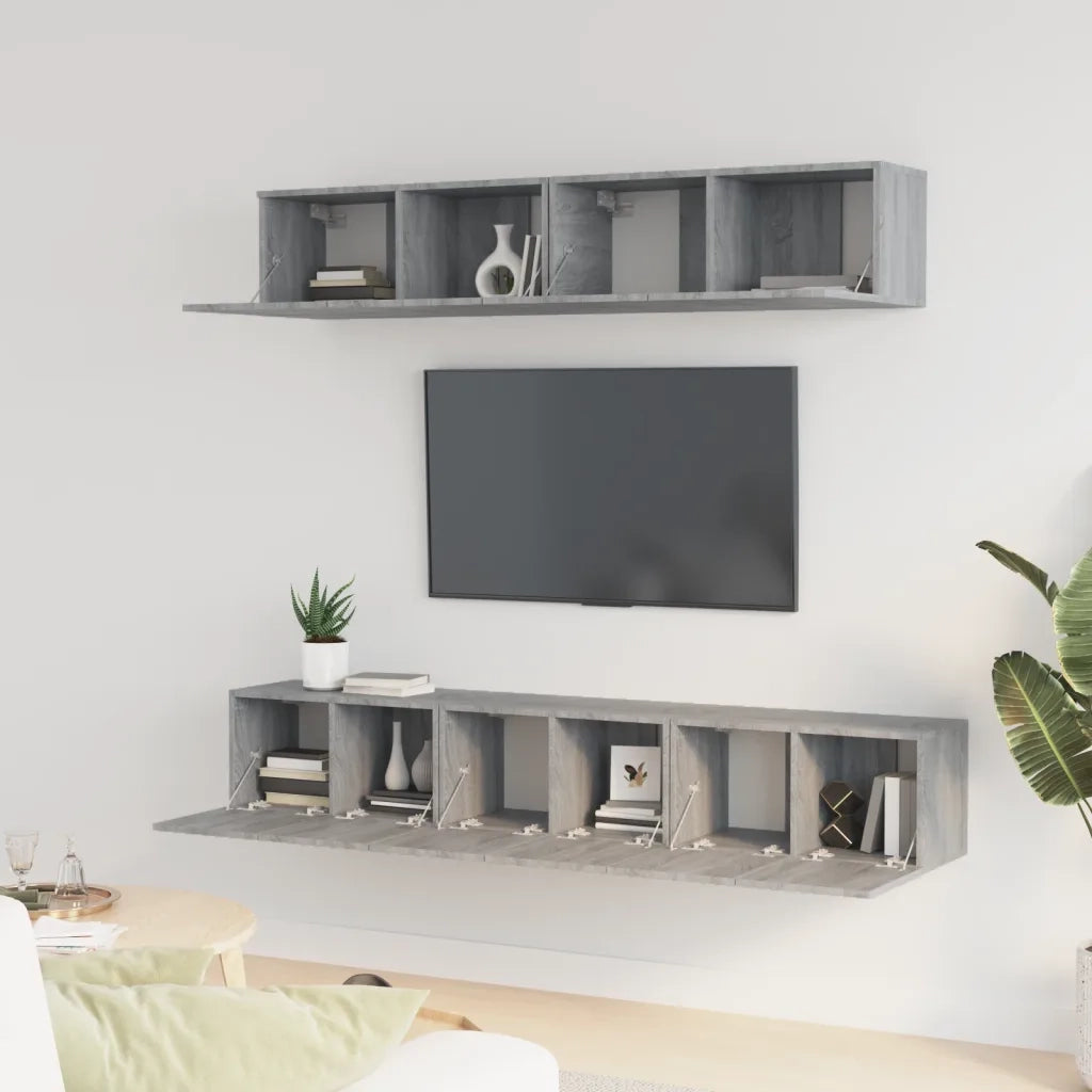 Set di Mobili Porta TV 5 pz Grigio Sonoma in Legno Multistrato
