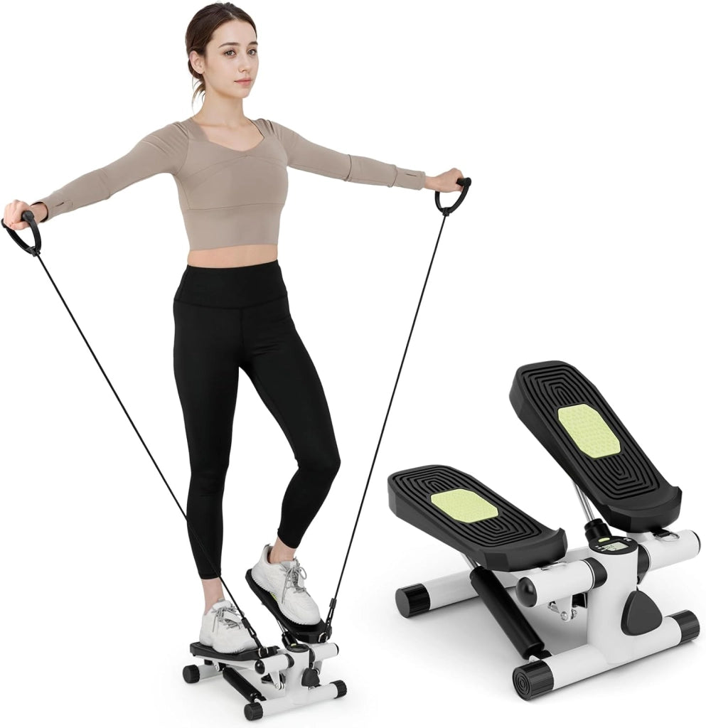 Mini Step Fitness Casa, Stepper Idraulico con Fasce di Resistenza, Altezza Regolabile, Schermo LCD, Pedali Antiscivolo, Attrezzatura Cardio per Allenamento Corpo, Esercizio
