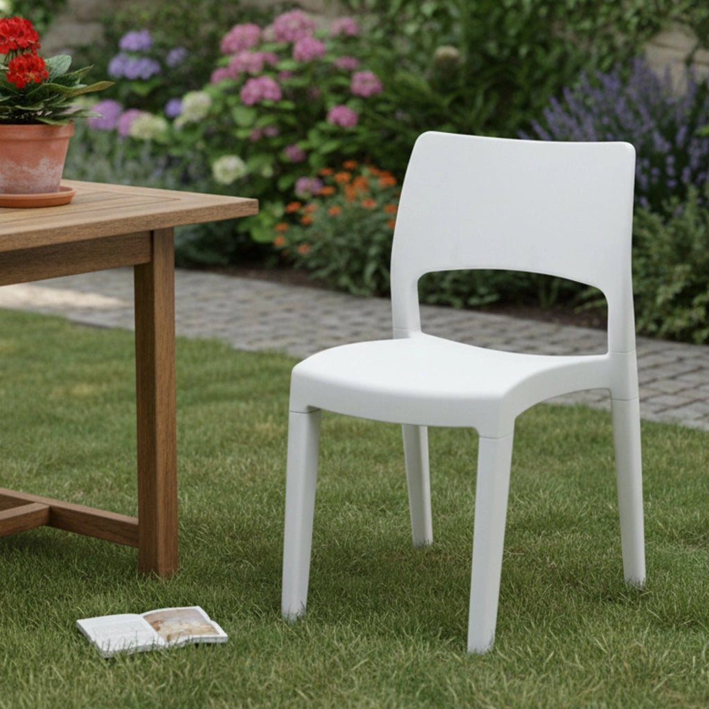 Sedia da esterno Zircone, Sedia per tavolo da pranzo, Poltrona outdoor, Seduta da giardino, 100 % Made in Italy, 50x51h82 Cm, Bianco