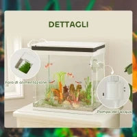 Acquario per Pesci Rossi 26L con Luci LED, Sistema di Filtraggio e Pompa d'Acqua, 38x26x38 cm, Bianco