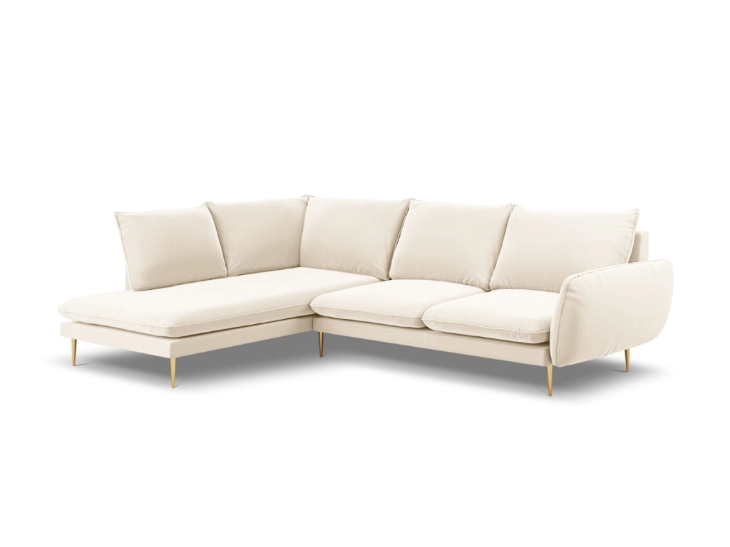 Cosmopolitan Design - Divano angolare sinistro "Vienna" 6 posti in velluto beige chiaro 