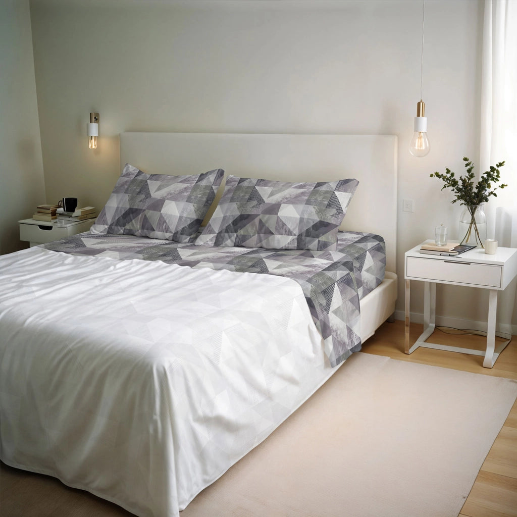 Set Lenzuola Singolo con Stampa Sopra Sotto e Federa Linea River Sepik Grey