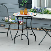 OKWISH Tavolo da Giardino Bistrot con Piano a Mosaico e Struttura in Metallo, per Balcone o Terrazza, 60 x 60 x 71 cm, Rosso