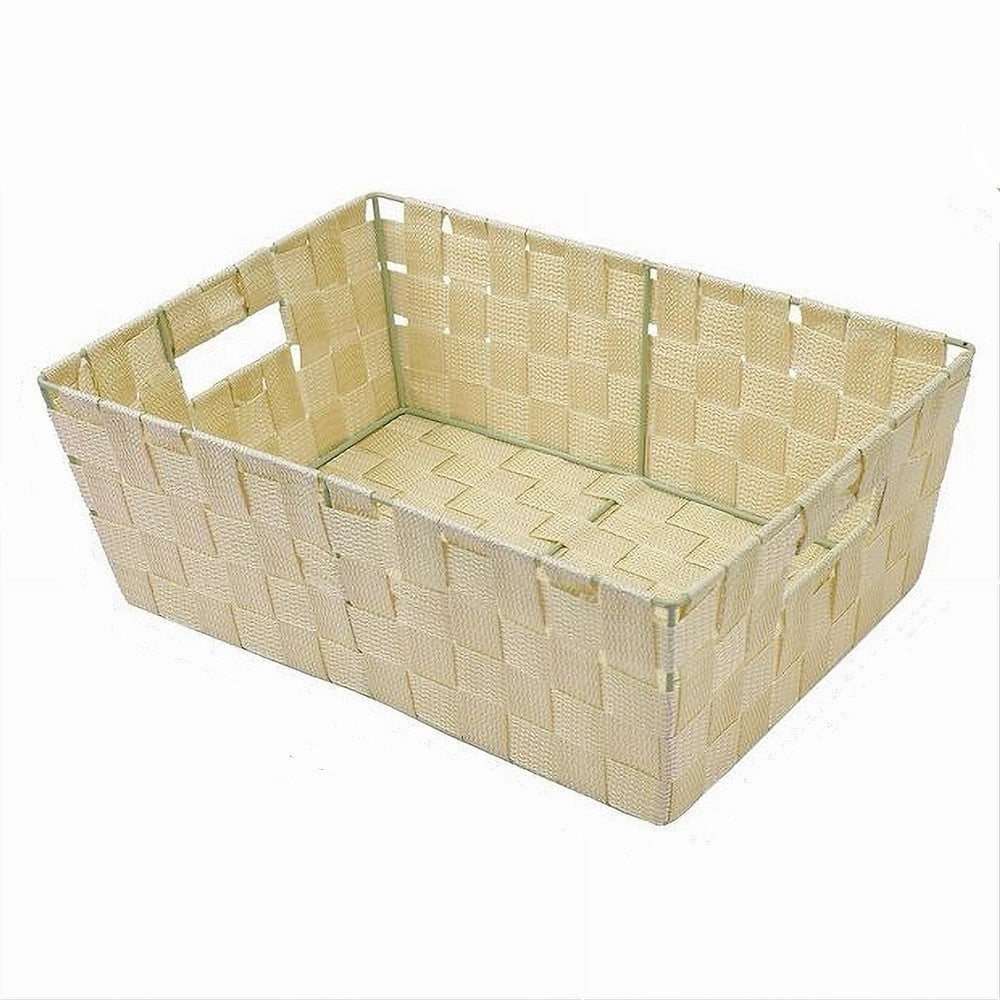 Trade Shop - Porta Oggetti Cesto In Tessuto Intrecciato 38x26x13 Cm Con Maniglie Beige 79033 -