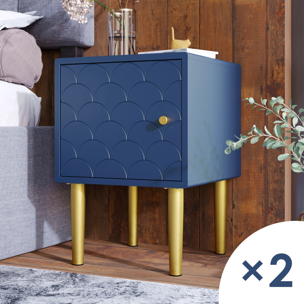 COMODINO Set da 2 pezzi 35 x 35 x 51 cm Blu navy in pannello di legno e metallo