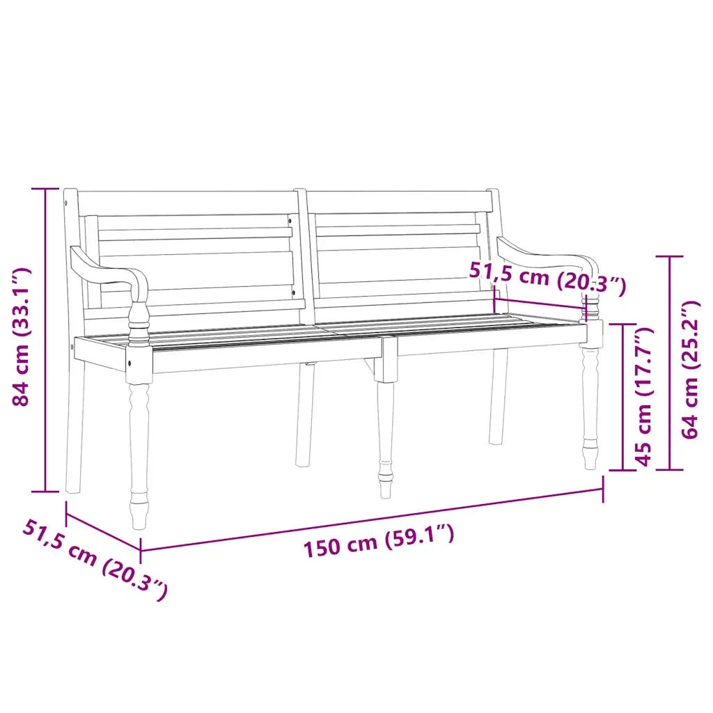 Panchina Batavia con Cuscino Tortora 150 cm Legno Massello Teak 3100834