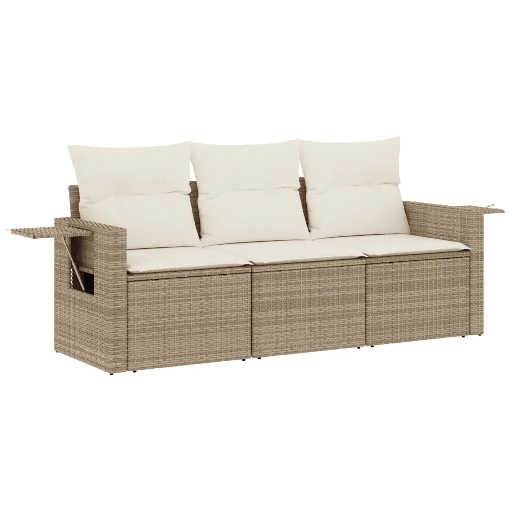 Set Divano da Giardino 3 pz | Set Salotto da Giardino con Cuscini Beige in Polyrattan